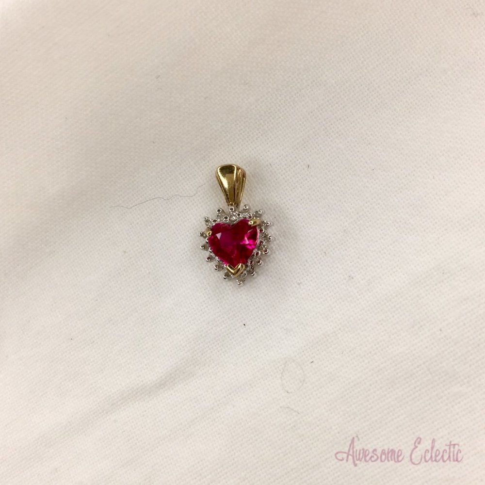 10k Ruby Heart & Diamond Pendant - 1/4ct Diamonds - Great Birthstone Gift!